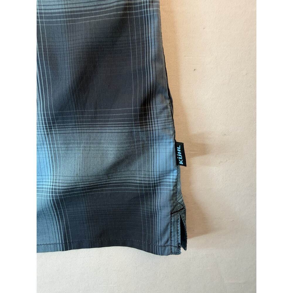 KUHL Mens Medium Blue Plaid Short Sleeve Metal Button Up Shirt - Picture 6 of 8